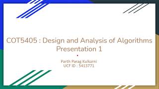 Element Distinctness Problem (Presentation 1, COT 5405)