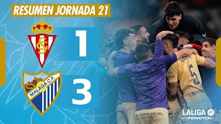 REAL SPORTING 1-3 MÁLAGA CF | RESUMEN JORNADA 21 LALIGA HYPERMOTION