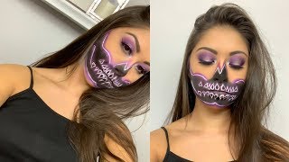 My First Halloween Makeup Look Using Drugstore Products | Neon Purple Skull