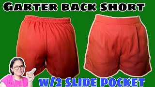 PAANO GUMAWA NG SHORT NA MAY SIDE POCKET AT GARTERIZED ANG BACK/ PATTERN,CUTTING,SEWING TUTORIAL