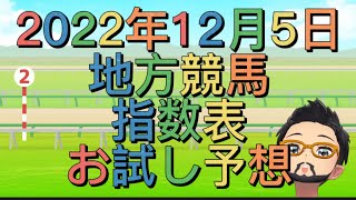 2022年12月5日地方競馬指数表　お試しai予想