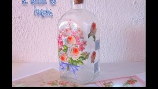 Decoupage en botella de cristal- Diy manualidades