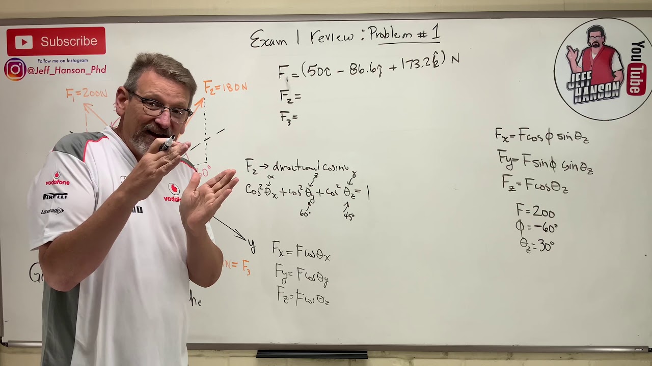 Statics: Exam 1 Review Problem 1, 3D Vector Addition - YouTube