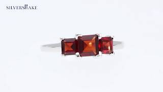 SILVERSHAKE 3-Stone Natural Garnet White Gold Plated 925 Sterling Silver Ring-RN0076835