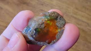 Ethiopian Opal Gem Specimen Green And Orange Red Flashes