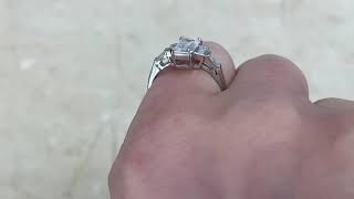 1.05CT Vintage Emerald-Cut and Baguette-Cut Diamond Ring - Redmond Ring - Hand Video