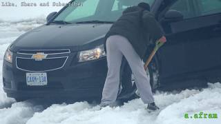 [4K] Chevy Cruze Stuck in Ice after 2018 Storm in Ontario Canada