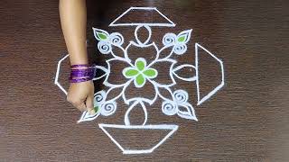 8×2×2dots simple vilakku kolam 🌿 beginners rangoli 🌿thaipoosam kolam