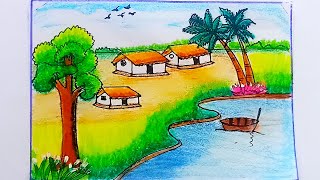 very easy scenery drawing😍 || village in beautiful space#drawing #art