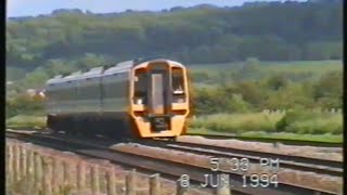 Pilning; A 4 car Regional Railway's 158 passes through en route to South Wales at 5:32pm 08/06/1994