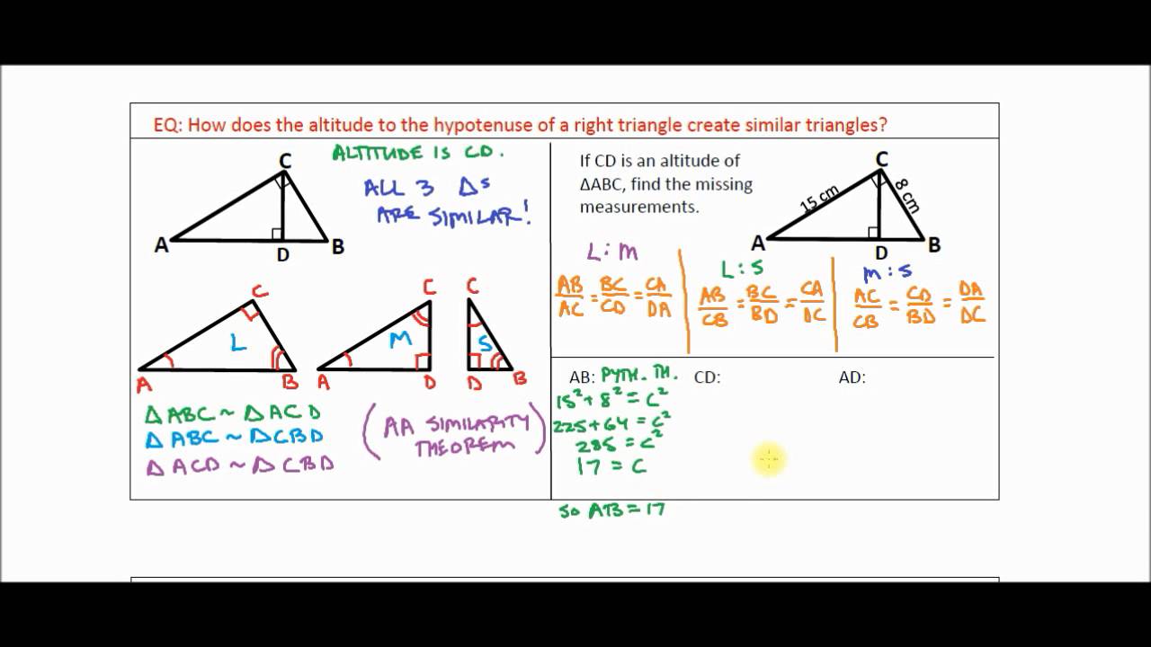 Trigonometry 12 Right Triangle Similarity (using Similarity) - YouTube