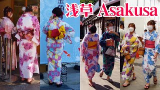 【4K】A lot of yukata beauties , Asakusa 浴衣美人がいっぱい浅草 tokyo Virtual Walking Tour around the City