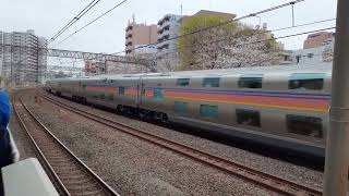 【寝台特急カシオペア紀行盛岡行き】EF81 81＋E26系が川口駅を通過するシーン（9011レ）2024.04.05