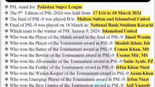 Pakistan Super League | PSL Season Nine | General Knowledge of PSL | Cricket of Pakistan | HBLPSL