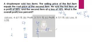 A shopkeeper sold two items The selling price of the first item equals the cost price #ssccgl #ssc