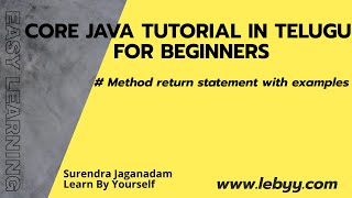 Method Return statement with examples || Java Tutorial for Beginners in Telugu