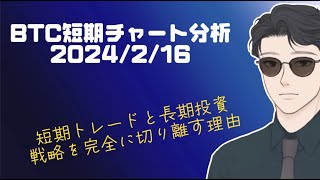 BTC短期チャート分析【2024/2/16】短期トレードと長期投資を完全に切り離して考える理由、仮想通貨・ビットコイン・S\u0026P500・ドル円