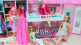 Four Barbie Dolls Morning Bedroom Bunkbed Routine Dress Up Doll Play Toys 미미 인형놀이 드라마 아침 일상 장난감 놀이 