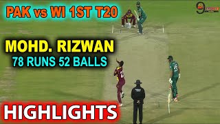 PAK vs WI 1st T20 2021 | MOHMMAD RIZWAN 78 RUNS 52 BALLS | PAKISTAN vs WEST INDIES 1ST T20 2021