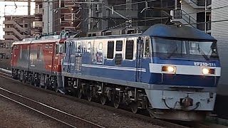 《仙台のEH500 OM出場無動回送(全検)》EF210 111号機[新](新塗装・キャラ桃)+ムドEH500 54号機[仙貨]が新座駅1番線を通過！(単8282列車・新鶴臨A991B)