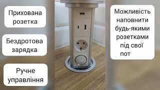 Висувний блок з трьох розеток, USB та бездротовою зарядкою Livolo