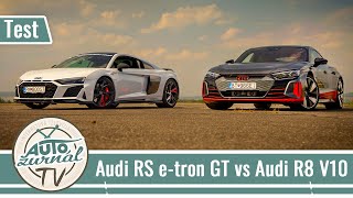 Audi RS e-tron GT vs Audi R8 V10 quattro Capristo: Elektrika vs atmosféra (Drag Race)