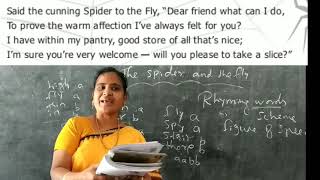 The spider and the fly rhyming words. class 9 unit 4 poem