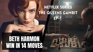14-Year-Old Beth Harmon Defeats Mr. Shaibel in 14 Moves - The Queens Gambit (Ep. 1)