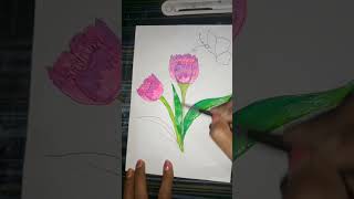 Tulip flower drawing  # new # art # painting # flower # youtube sort