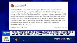 Pres. Trump orders Pentagon to resume nuclear weapons testing, citing tests by rival nations