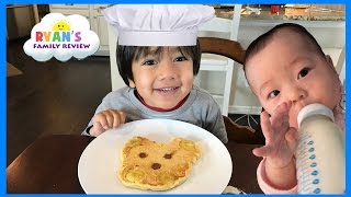 Kid Fun Size Breakfast food! Making Pancakes in fun shapes for kids with Ryan's Family Review event
