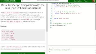 Basic JavaScript Comparison with the Less Than Or Equal To Operator free code camp Dani