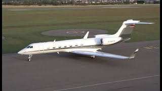 Gulfstream G550 BMW close up, start up and take off at Nancy Essey airport LFSN