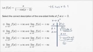 Analyzing unbounded limits: mixed function | Limits and continuity | AP Calculus AB | Khan Academy