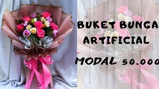 cara praktis bikin buket bunga artificial modal 50.000//buket bunga artificial tema pink