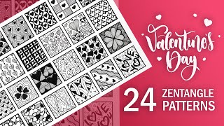 24 zentangle heart patterns step by step for valentine's day