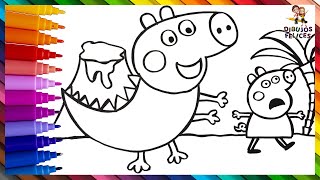 Dibuja y Colorea A Peppa Pig Y Dinosaurio George Pig 🐷🦖🌋 Dibujos Para Niños