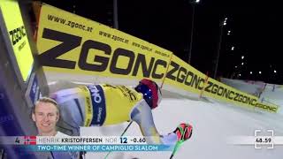 Henrik Kristoffersen wins Slalom in Madonna di Campiglio Italy from 12th place in first run