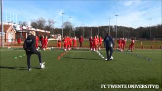 Warming-up technische vaardigheden tijdens FC Twente Voetbalschool 22-03-2015