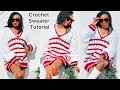 Crochet A V- Neckline Sweater In One Piece #crochet #tutorial #diy