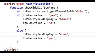 Toggle Show Hide DIV on Button Click using JavaScript