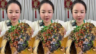It's the first time I ate such a big fish head，Asmr Mukbang