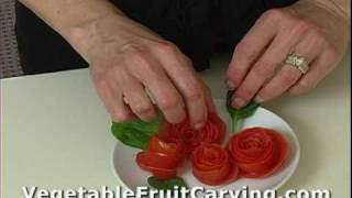 Vegetable Carving Made Easy - Tomato Rose Garnish 2 - Nita's Fruit & Vegetable Carving