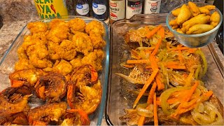 Southern Fried Shrimp, Lobster Tail and Escovitch Fish Jamaican Style