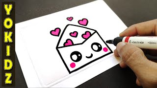 How to draw a cute envelope with love hearts