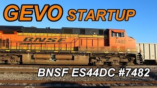 BNSF 7482 - GEVO prime mover startup w/GE whooping air compressor!