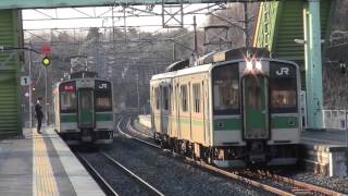 2012.4.1常磐線日立木駅 上り原ノ町行き120Mと下り相馬行き123M交換シーン