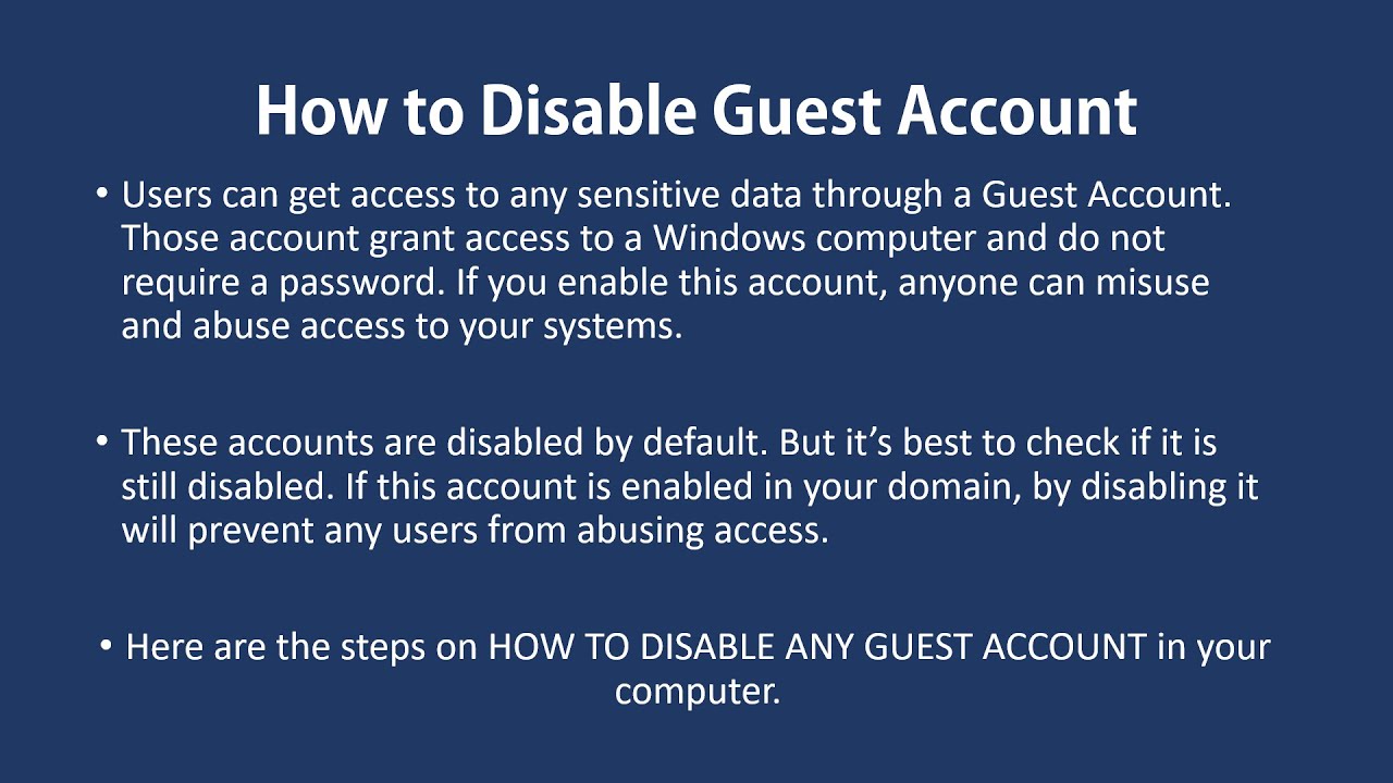 How To Disable Guest Accounts In Your Computer - YouTube