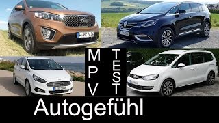 Best Fullsize MPV Van comparison test Renault Espace vs VW Volkswagen Sharan Ford S-MAX Kia Sorento