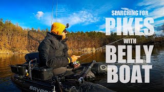 CLIMBED A HILL WITH BELLY BOAT ON MY BACK!  Winter pike fishing in hidden pond in the forest.